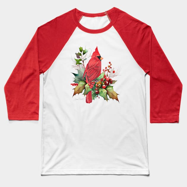 Cardinal Christmas on Shiplap A Baseball T-Shirt by Jean Plout Designs